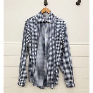 Men’s Peter Millar Kiawah Island Club Button Down Blue Plaid Dress Shirt L